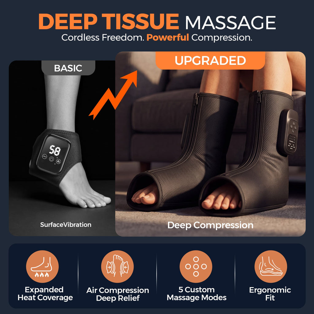 Cordless Air Compression Foot & Ankle Massager with Heat