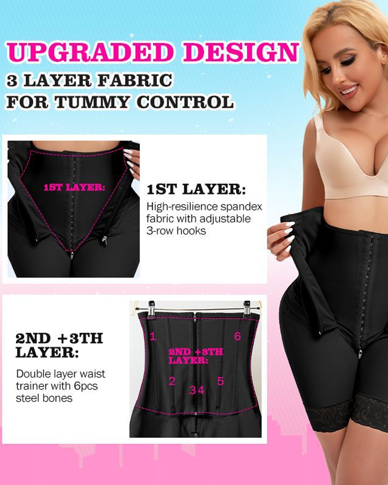 Shapewear with 3 layer tummy control design showing high compression fabric and structured support, postpartum body shaping garment UK