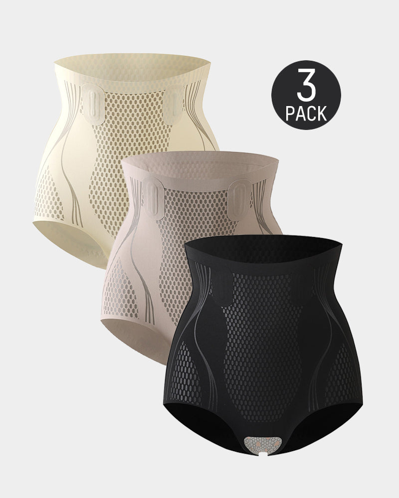 Bellvian 3 pack seamless shapewear panties set including black nude and beige tummy control slimming underwear with body sculpting compression breathable mesh smoothing support invisible fit and high waisted shapewear technology for women UK