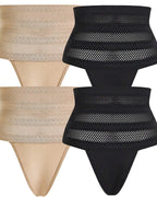 Bellvian 4 pack black and nude high waist thong shapewear featuring seamless tummy control compression, invisible slimming support and smooth waist sculpting for dresses, leggings and everyday outfits, ideal for UK women searching for multipack shapewear underwear, control thongs and body contour panties