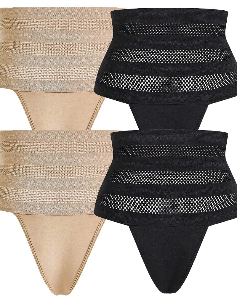 Bellvian 4 pack black and nude high waist thong shapewear featuring seamless tummy control compression, invisible slimming support and smooth waist sculpting for dresses, leggings and everyday outfits, ideal for UK women searching for multipack shapewear underwear, control thongs and body contour panties