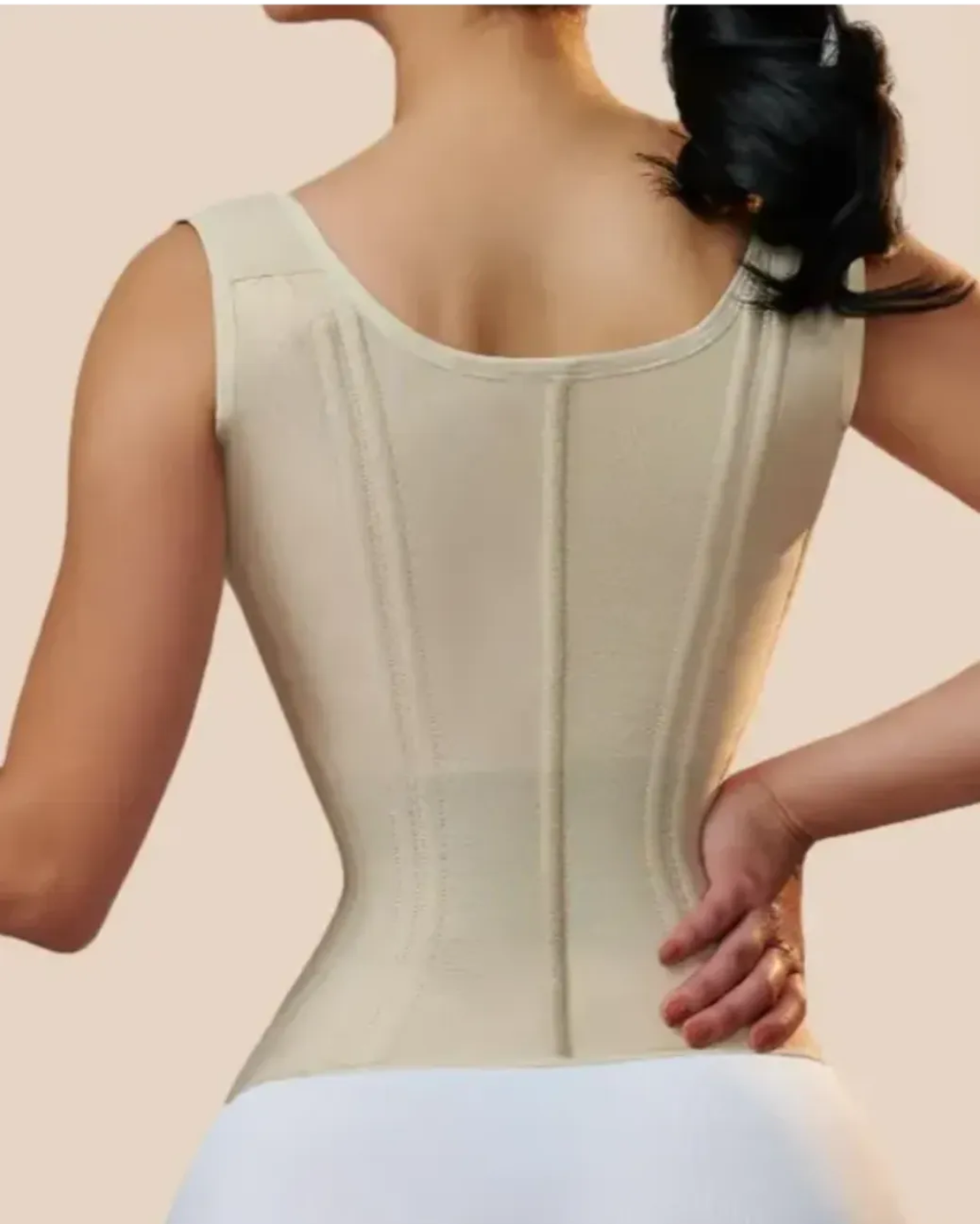 Bellvian beige back support waist trainer corset with seamless body sculpting compression and waist slimming support, designed for posture support, postpartum contour shaping and invisible smoothing under outfits in the UK