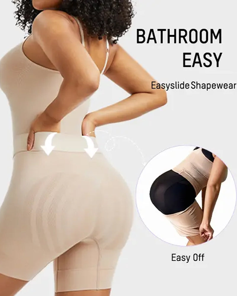 Bellvian beige full body shapewear with bathroom easy access design, tummy control compression and butt lifting sculpt support, designed for postpartum body shaping, waist slimming, stomach flattening and seamless contour smoothing under dresses for women in the UK