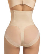 Bellvian beige body shaping panties with high waist compression and rear lifting support designed to smooth the waistline, enhance hip definition and provide comfortable everyday shapewear for confidence under fitted clothing.