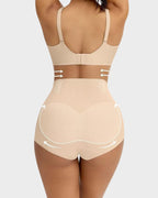 Bellvian beige butt lifting shapewear briefs with seamless tummy compression and sculpting contour support, designed for booty enhancement, waist slimming and invisible body shaping under tight dresses in the UK