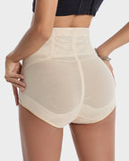 Bellvian beige butt lifting shapewear briefs with seamless tummy control compression and sculpting contour support, designed for booty enhancement, waist slimming and smooth body shaping under dresses in the UK