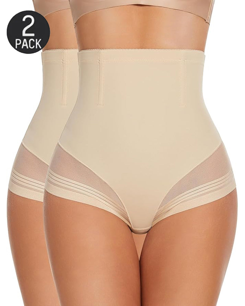 Bellvian beige double pack seamless compression underwear featuring high waist tummy control, lightweight breathable fabric and invisible body shaping support for everyday comfort, travel, weddings and formal occasions.