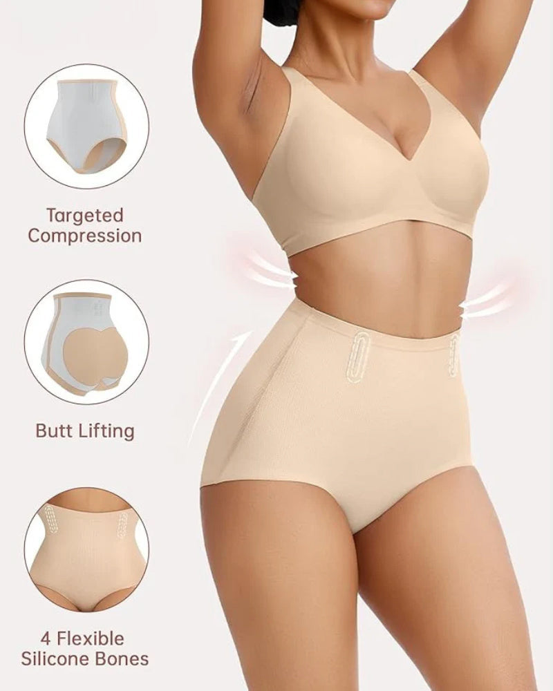 Bellvian beige flexible bone tummy control shapewear with high waist slimming compression and seamless sculpting support, designed for flat tummy shaping, butt lifting and smooth body contour enhancement in the UK