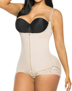 Bellvian beige full body shapewear bodysuit featuring waist trainer compression and butt lift sculpting support, inspired by luxury slimming shapewear trends and designed for tummy control, postpartum confidence and seamless shaping under fitted dresses in the UK