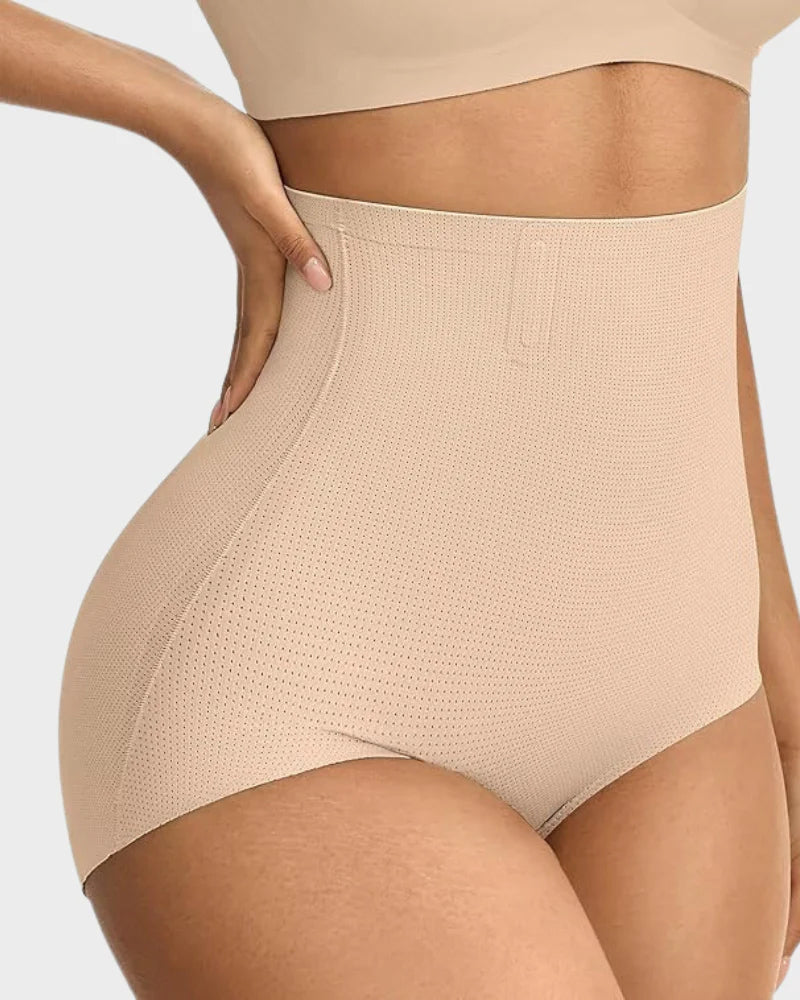 Bellvian beige hourglass tummy control panty with high waist compression and sculpting body contour support, designed for stomach flattening, curvy silhouette shaping and seamless smoothing under clothing in the UK