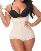 Bellvian beige postpartum body shaper bodysuit with waist compression and tummy flattening support, inspired by viral slimming shapewear trends and designed for C section recovery, body sculpting, butt lifting and seamless shaping under tight dresses in the UK