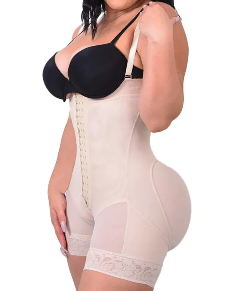 Bellvian beige postpartum full body shapewear bodysuit with tummy control compression, waist slimming sculpt fit and butt lifting support, designed for C section recovery, stomach flattening, hourglass shaping and seamless body contouring under dresses for women in the UK