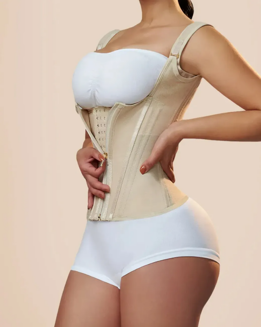 Bellvian beige postpartum waist cincher with sculpting tummy control compression and hourglass shaping support, inspired by viral slimming corset trends and designed for waist slimming and body contour sculpting in the UK