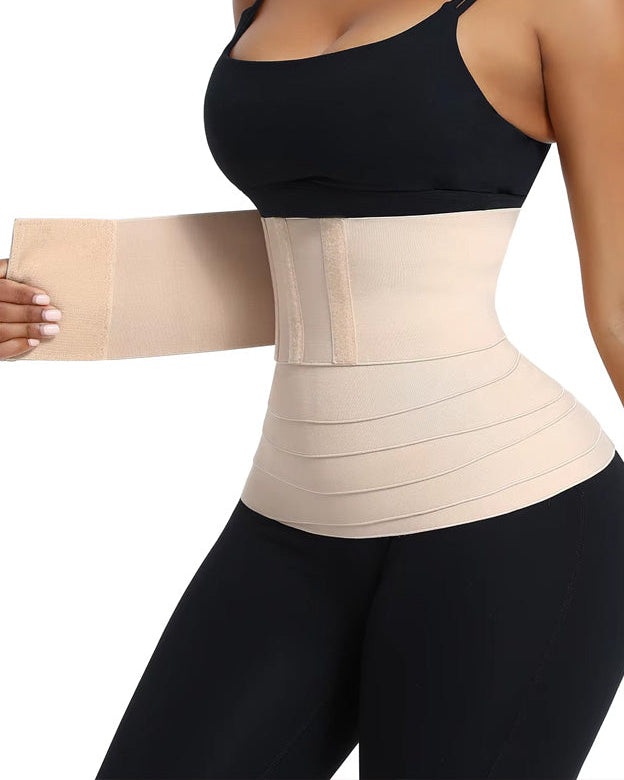 Bellvian beige postpartum waist wrap body shaper with seamless tummy compression and sculpting waist support, designed for stomach flattening, C section recovery, body contour slimming and invisible shaping under dresses in the UK
