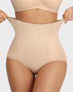 Bellvian beige stretch high waist body shaper with tummy flattening compression and seamless contour sculpting support, designed for waist slimming, smooth body shaping and invisible support under dresses in the UK