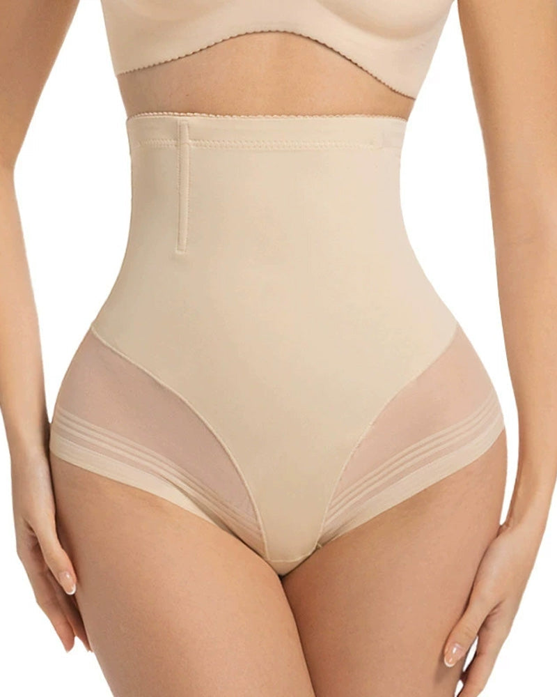 Bellvian beige waist slimming compression underwear with seamless tummy control technology that creates a smoother waist, flatter stomach and invisible silhouette under dresses, office wear, evening outfits and everyday fashion.
