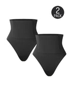 Bellvian black 2 pack high waist thong shapewear with seamless tummy compression and sculpting waist support, designed for invisible slimming, body contour smoothing and comfortable everyday shapewear wear in the UK
