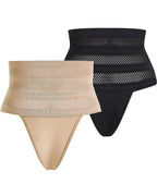 Bellvian black and nude 2 pack high waist thong shapewear with seamless tummy control and invisible waist sculpting support designed for smooth hourglass shaping under bodycon dresses and tight outfits, highly searched in the UK for slimming control underwear and seamless shaping thongs