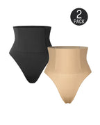 Bellvian black and beige 2 pack high waist thong shapewear set with tummy control compression and seamless body contour support, designed for invisible slimming and everyday waist sculpting in the UK