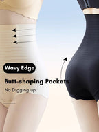 Bellvian black butt lifting seamless shapewear panties with high waist tummy compression and sculpting support pockets designed to enhance curves, smooth hip lines and create a flattering peach lift silhouette under leggings and dresses, popular in UK searches for bum lift underwear and slimming control panties