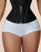 Bellvian black compression waist corset with tummy control shaping and sculpting body contour support, designed for stomach flattening, postpartum waist reduction and hourglass silhouette enhancement in the UK