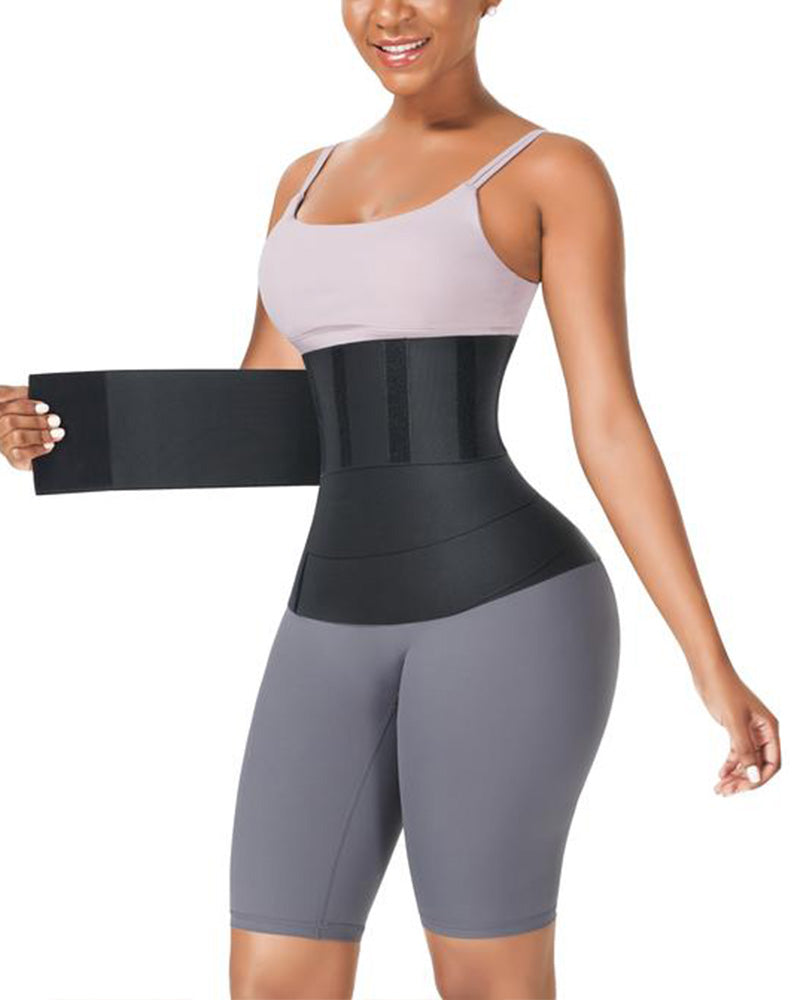 Bellvian black double compression waist trainer with tummy control support and sculpting waist cincher fit, designed for waist slimming, workout body shaping, postpartum recovery and seamless contour support in the UK