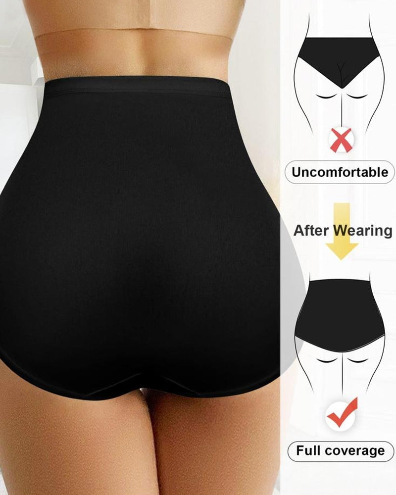 Bellvian black full coverage high waist body shaper panties with tummy control and seamless sculpting compression for women in the UK smoothing underwear designed for lower belly support waist contouring invisible fit under tight dresses and comfortable all day shaping breathable luxury stretch fabric sexy slimming knickers back view for curvy body confidence