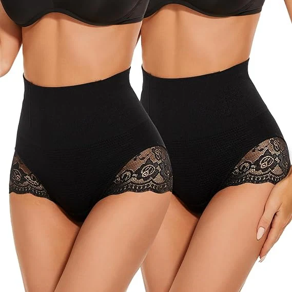 Bellvian black high waist butt enhancing shapewear panties with seamless tummy compression and lace contour detailing designed for smooth invisible shaping, peach lift support and hourglass body sculpting under dresses and leggings, highly searched in the UK for sexy slimming shapewear and bum lift panties