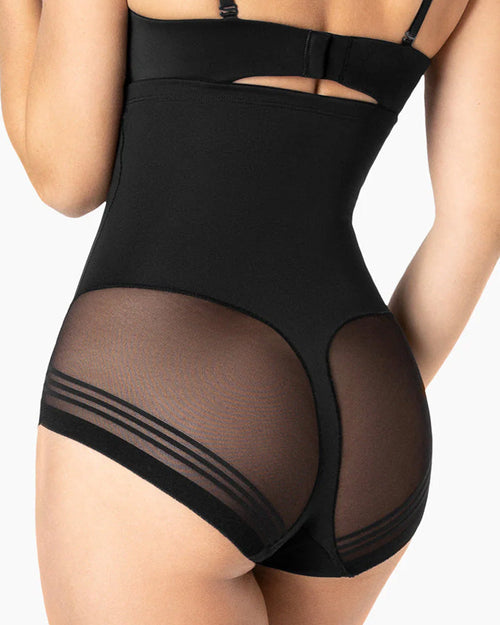 Bellvian black high waist butt lifting shapewear panties featuring seamless compression, breathable mesh panels and body sculpting support that enhances natural curves while providing invisible shaping beneath dresses, trousers and occasion wear.