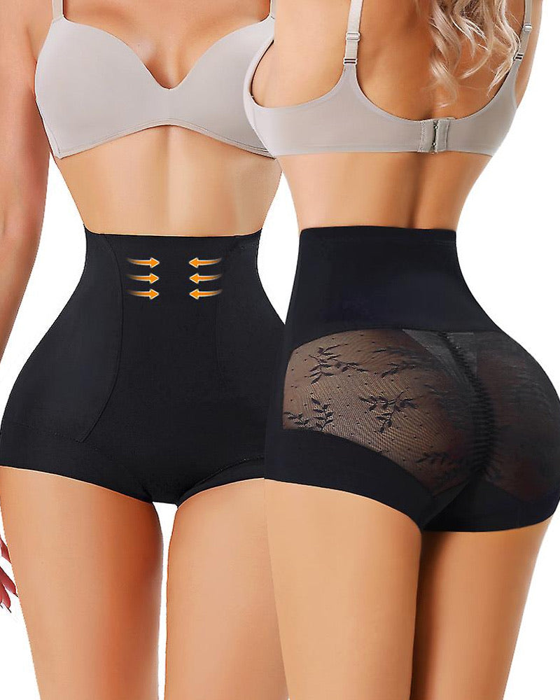 Bellvian black high waist lace shapewear shorts with sculpting tummy control waistband and sheer butt enhancing design for smooth hourglass shaping, lower belly flattening and sexy invisible support under dresses and skirts, popular in UK searches for slimming shapewear shorts and bum lift panties