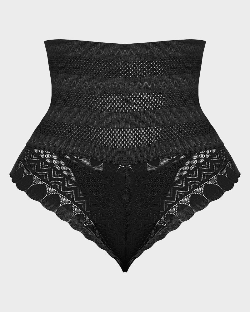 Bellvian black high waist shapewear panties with lace slimming support designed for tummy flattening, waist shaping and invisible smoothing under tight clothing, popular among UK women searching for body sculpting underwear, seamless control panties and confidence boosting shapewear