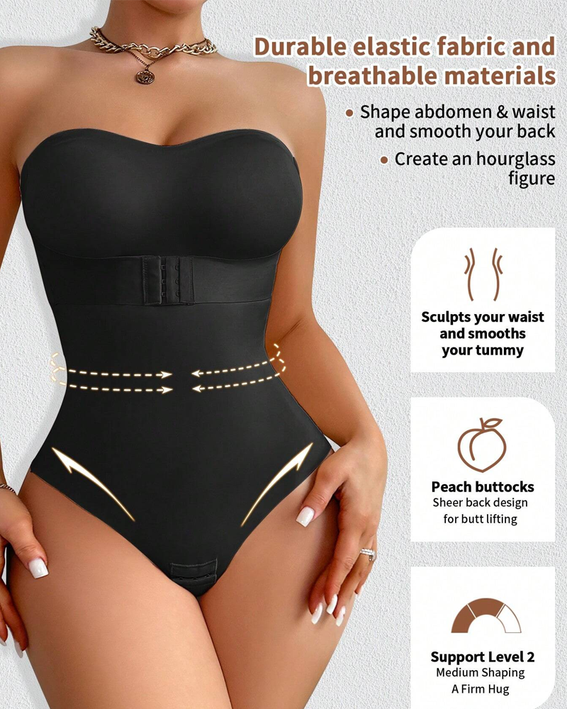 Bellvian black hourglass shapewear bodysuit featuring tummy flattening compression and seamless sculpting support, designed for waist slimming, butt lifting, body contour smoothing and invisible shaping under tight dresses for women in the UK