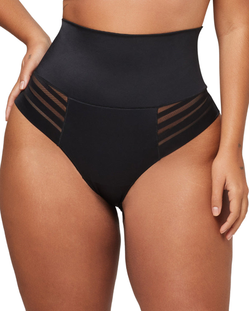 Bellvian black hourglass shapewear briefs with high waist seamless tummy control and body sculpting compression support designed to create a slimmer waist, flatter stomach and smooth feminine silhouette under fitted clothing