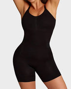 Bellvian black hourglass shapewear bodysuit with seamless tummy control compression and sculpting waist support, designed for postpartum slimming, body contour shaping and invisible smoothing under fitted dresses in the UK