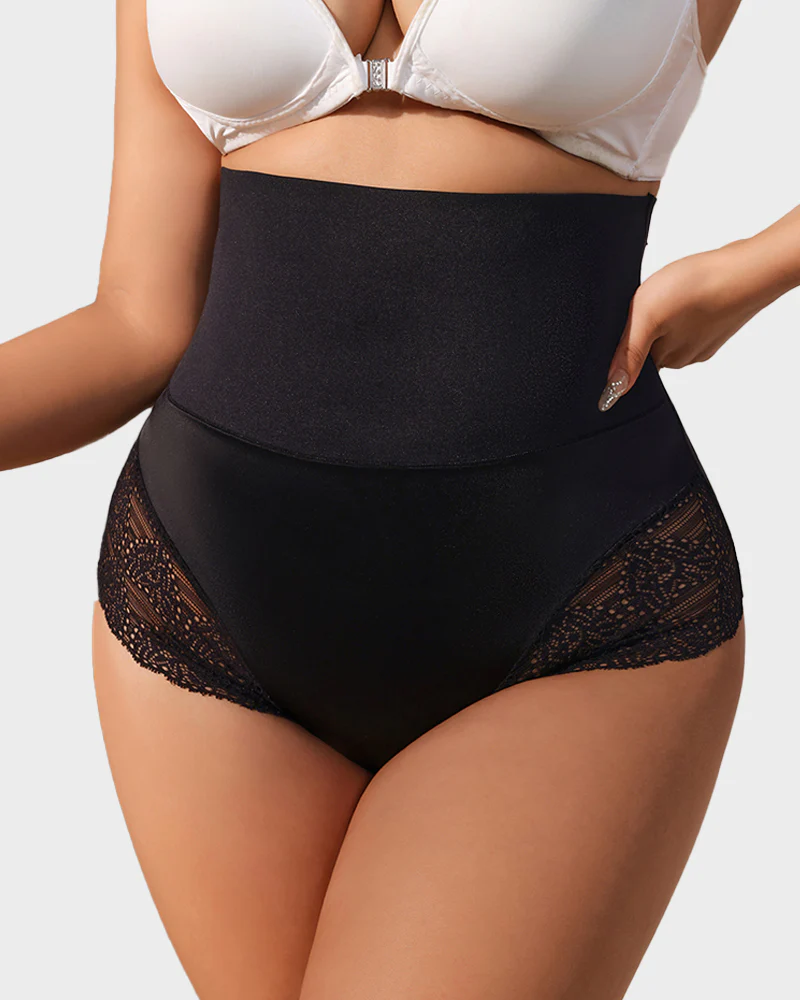 Bellvian black lace high waist shapewear panties combining sexy lingerie styling with tummy flattening compression and invisible body sculpting support, designed for women wanting slimming underwear, hourglass shaping panties and confidence boosting seamless shapewear under tight outfits
