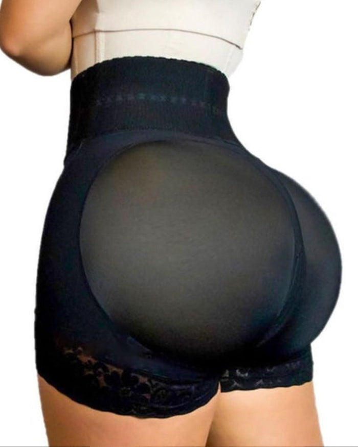Bellvian black peach lift shapewear shorts with high waist tummy compression and rounded butt enhancing support creating a lifted sculpted silhouette under leggings, dresses and fitted evening outfits for UK shapewear shoppers