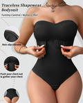 Bellvian black strapless shapewear bodysuit with tummy control compression and waist slimming sculpt fit, designed for strapless dresses, bodycon outfits, postpartum shaping, stomach flattening and seamless hourglass body contouring for women in the UK