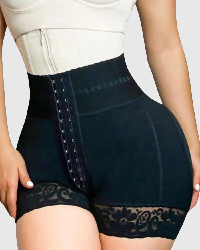 Bellvian black waist cincher shapewear shorts with strong tummy control compression and butt lifting sculpt support designed to create a slimmer waist and smooth hourglass figure under tight clothing and special occasion wear