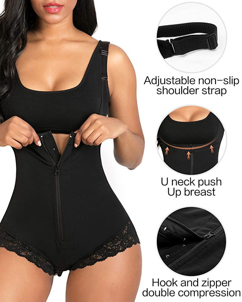 Bellvian black waist trainer shapewear with front zipper compression, tummy flattening support and adjustable sculpt fit, designed for hourglass shaping, postpartum tummy control, back support, body contour slimming and seamless everyday shapewear fashion in the UK