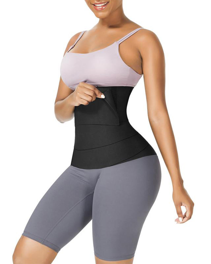 Bellvian black workout waist wrap slimming belt with tummy flattening compression and body sculpting support, designed for gym waist training, sweat boosting workouts, postpartum shaping and hourglass contour slimming in the UK