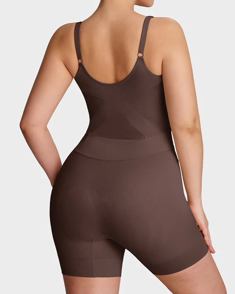 Bellvian brown seamless body shaper with sculpting tummy compression and butt lifting support, inspired by viral shapewear trends and designed for hourglass body contouring, postpartum slimming and invisible smoothing under outfits in the UK