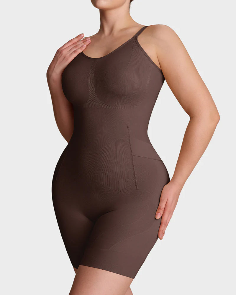 Bellvian brown side sculpting postpartum body shaper with seamless tummy flattening support and contour smoothing compression, designed for waist slimming, hourglass shaping and invisible body sculpting under fitted outfits in the UK