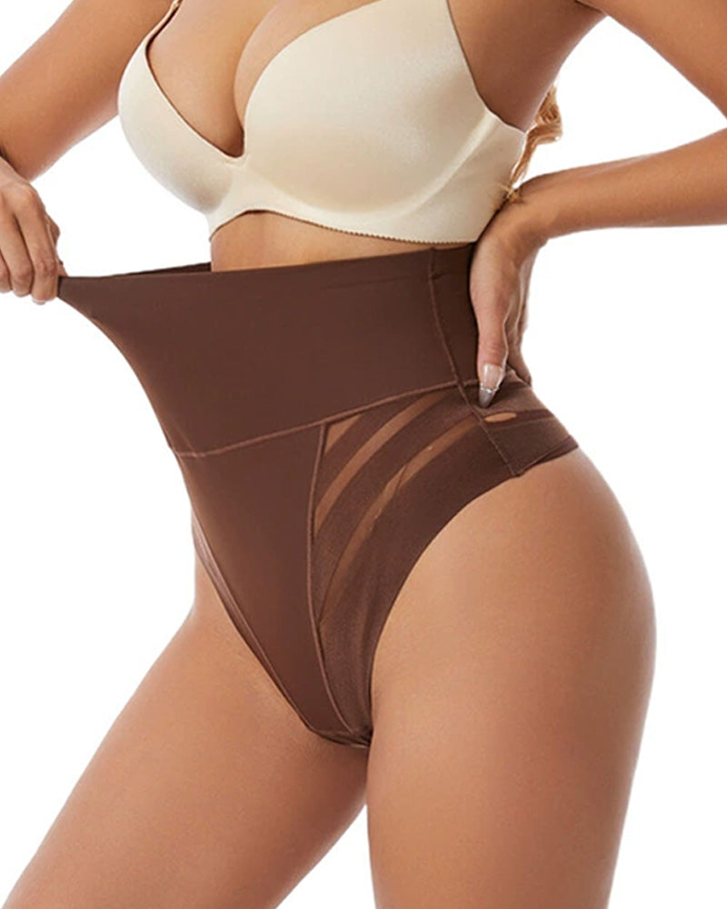 Bellvian brown stretch tummy control shapewear panties featuring high waist sculpting compression and flexible seamless fabric designed to smooth stomach, shape waistline and provide comfortable all day slimming support