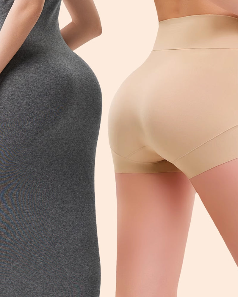 Bellvian seamless butt lifting shapewear shorts in black and nude colours designed for tummy flattening, waist slimming and natural curve enhancement under dresses, gym outfits and bodycon fashion, popular among UK buyers searching for bum lift underwear, hourglass shaping shorts and seamless tummy control shapewear