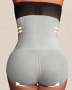 Bellvian grey butt lifting seamless high waist shapewear briefs with tummy control support and curve enhancing compression designed for sculpted hips, smooth waist shaping and invisible support under dresses and gym wear, trending in the UK for booty lifting shapewear panties