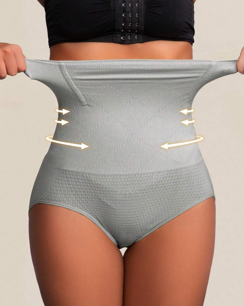 Bellvian grey seamless high waist shapewear briefs with strong tummy control compression, butt lifting support and waist sculpting design created for smooth hourglass shaping under dresses, leggings and tight outfits, highly searched in the UK for slimming shapewear panties and invisible body shapers