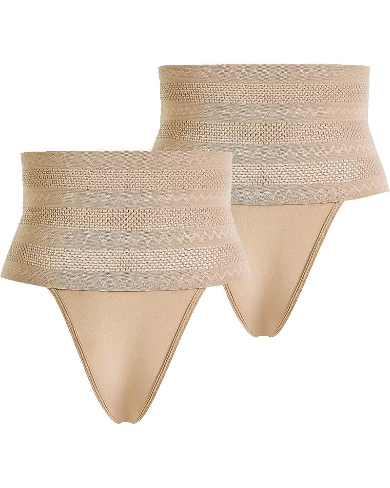 Bellvian nude 2 pack high waist seamless thong shapewear designed for invisible tummy control, waist slimming and smooth body contouring under dresses, leggings and fitted outfits, ideal for UK women searching for slimming control thongs and seamless shapewear underwear multipacks
