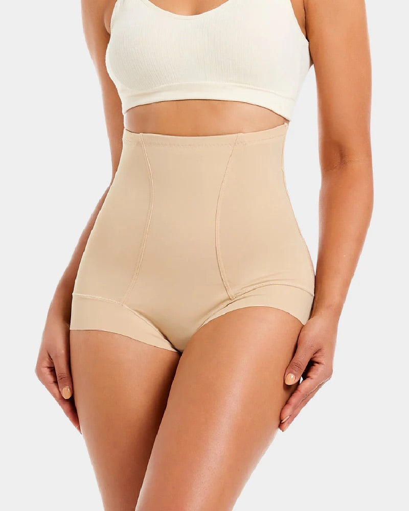 Bellvian nude high waist seamless body shaper shorts with sculpting tummy control and invisible smoothing compression designed to create a flattering hourglass silhouette under tight dresses, skirts and jumpsuits, popular in UK searches for seamless slimming underwear and control shorts