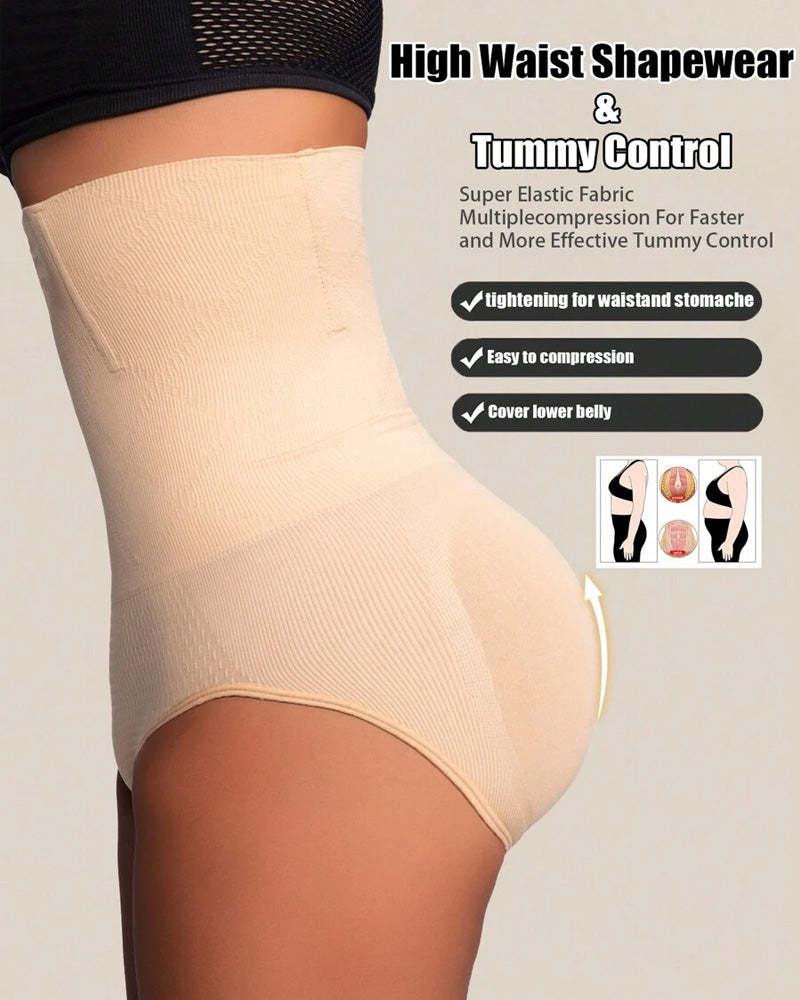 Bellvian nude high waist seamless tummy control shapewear panties with firm compression support designed for waist tightening, lower belly flattening and invisible smoothing under bodycon dresses and everyday outfits, ideal for UK women searching for slimming shapewear underwear and sculpting control briefs