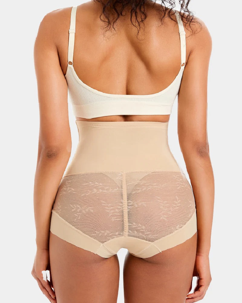 Bellvian nude lace butt lift seamless shapewear shorts with postpartum tummy control support designed for lower belly compression, natural bum enhancement and smooth invisible shaping under dresses and jeans, ideal for UK women searching for peach lift shapewear and slimming control panties